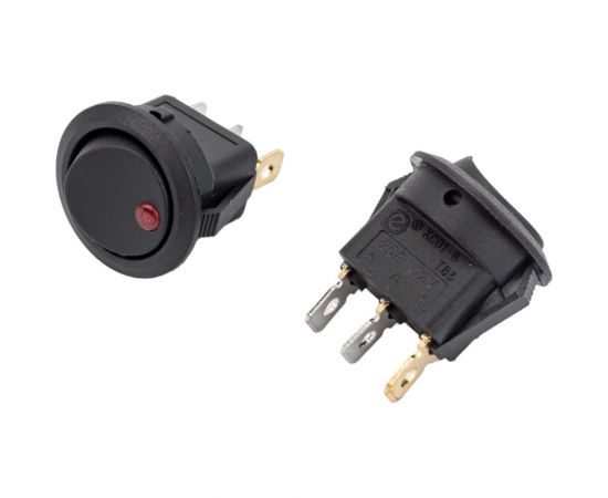 Круглая клавиша Nord-Yada 12V 20А черная с красной LED подсветкой (3контакта) ON-OFF (2шт в упаковке) 905476 