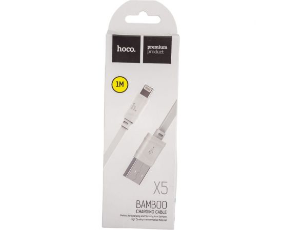 USB-кабель HOCO Bamboo AM-8pin Lightning 1 метр, 2.4A, ПВХ, плоский, белый 23753-X5iW – изображение 2