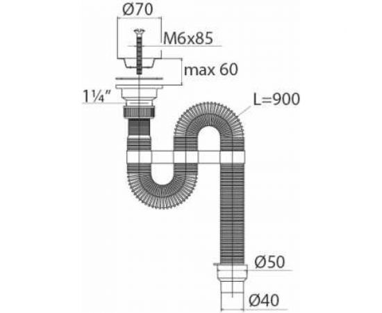 Гофрированный сифон VIRPLAST 1.1/4х40/50, д.70 нерж.чашка 70931 30980312 – изображение 2