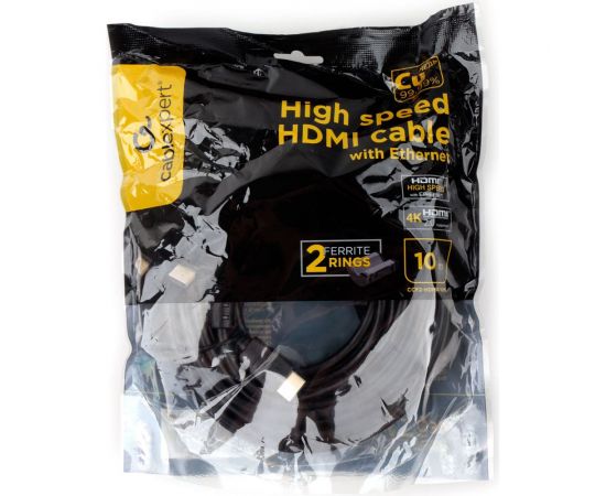 Кабель HDMI Cablexpert 10м v1.4 19M/19M черный позолоченные разъемы экран 2 ферритовых кольца пакет CCF2-HDMI4-10M – изображение 5