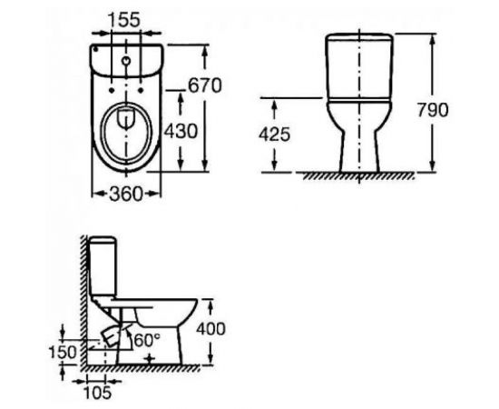 Унитаз-компакт ROCA ACCESS 34P23900Y косой выпуск, сиденье с крышкой SC 00000076451 – изображение 2