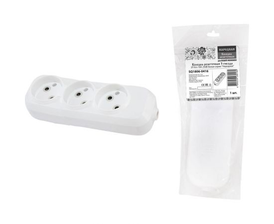 Розеточная колодка TDM 3 гнезда 2П б/з 10А 250В белая серии Народная SQ1806-0416 