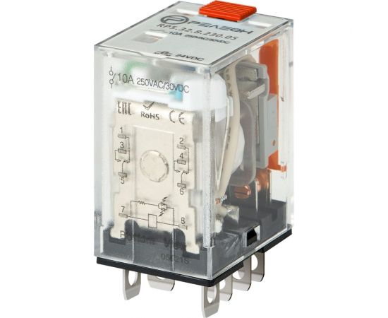 Миниатюрное силовое реле РЕЛЕОН 1 CO конт. 16а; 24в Ac; блокируемая кнопка проверки RP531802405 