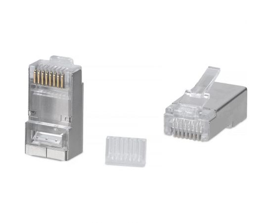 Экранированный коннектор RJ-45 под витую пару Cabeus категория 6/7, для многожильного кабеля, для проводников с толщиной по изоляции до 1,05 мм, 100 шт 8P8C-SH-C6-TWP 