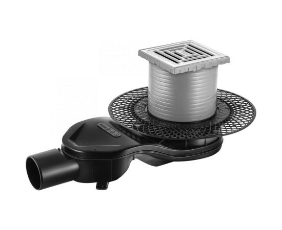 Напольный трап водосток BERGES PLATZ Uno 100х100, S-сифон, D50, H60, боковой выпуск, 42l/m 090169 