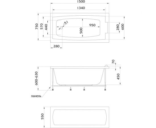 Ванна Marka One AELITA 150x75 01ае1575 – изображение 3