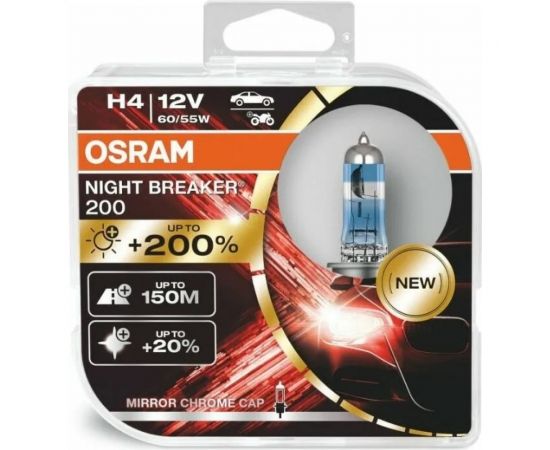 Автолампа Osram H4, 60/55, P43t+200%, NIGHT BREAKER 200, 4050 К, 12 В 64193NB200-HCB 