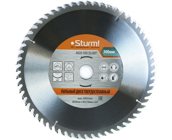 Диск пильный (300x32 мм; 60 зубьев; переходное кольцо 30 мм) Sturm 9020-300-32-60T 