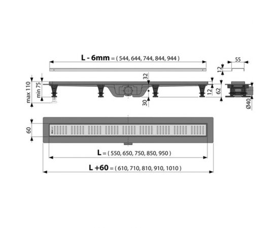 Душевой лоток Alcadrain Simple с решеткой ag100401750 00079272 – изображение 2