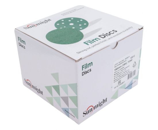 Круг шлифовальный FILM L312TV (100 шт; 150 мм; на липучке; 15 отв; зелёный; P240) SUNMIGHT 53012 – изображение 4