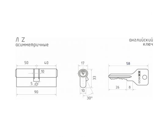 Цилиндровый механизм НОРА-М ЕСО Z Л-90 50-40 латунь 15422 – изображение 2