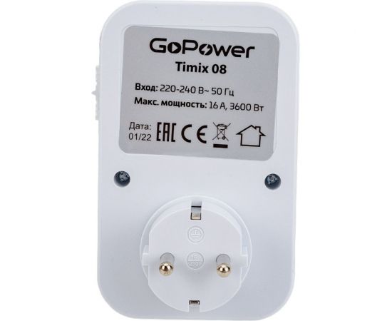 Механический таймер GoPower Timix 08 16A 3600W 1ч/1мин (1/12/48) 00-00019843 – изображение 2