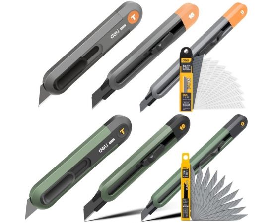 Технический нож DELI home series gray ht4009c сегментированное черное лезвие 9 мм, эксклюзивный дизайн, soft touch 112887 – изображение 5