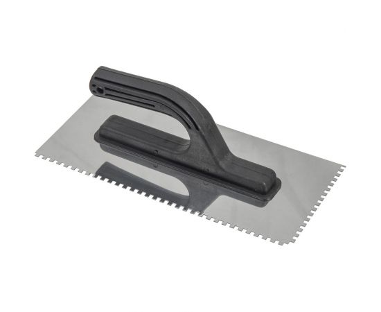 Зубчатая гладилка КЭС 4x4 мм, нержавеющая сталь, пластиковая рукоятка, 130x270 мм 10100002 