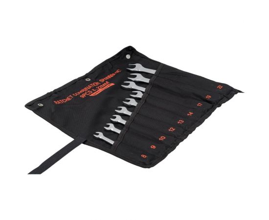 Набор комбинированных трещоточных ключей HORTZ 9шт. 8-22 хром HOR 104965 – изображение 9