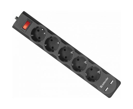 Сетевой фильтр Defender DFS 753 3,0 м, 5 розеток, 2xUSB, 2.1A 99753 