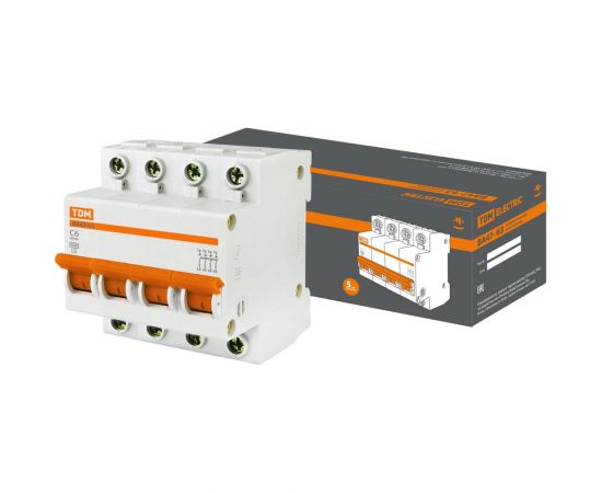 Автоматический выключатель TDM ВА47-63, 4Р, 6А, 4,5кА, характеристика С SQ0218-0028 