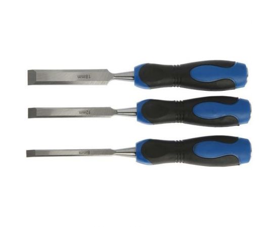 Набор стамесок-долот ТУНДРА, металлический затыльник, 2К рукоятка, 8-12-18 мм 5224301 – изображение 3