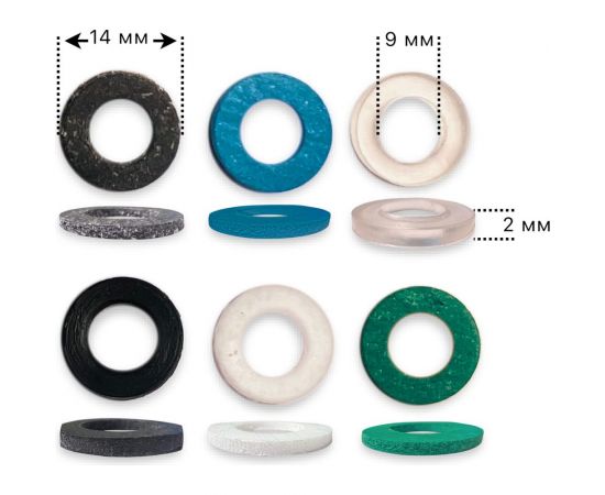 Набор прокладок Профитт 3/8"" резина, паронит, паронит мбс, паронит безасбестовый, фторопласт, пвх - по 2 шт. 1891863 – изображение 6