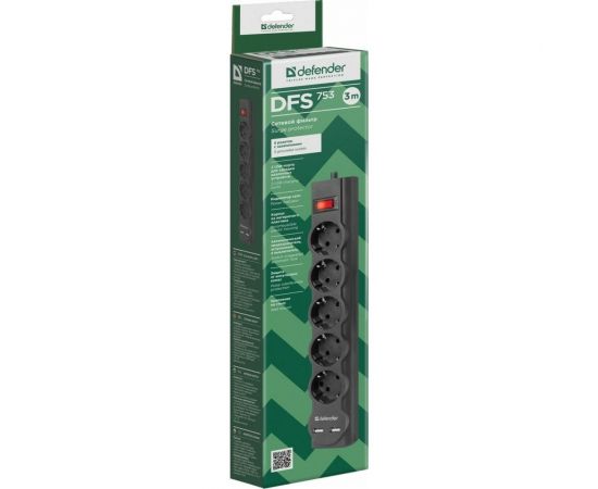 Сетевой фильтр Defender DFS 753 3,0 м, 5 розеток, 2xUSB, 2.1A 99753 – изображение 4