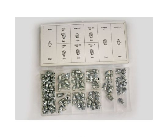 Набор пресс-масленок Nova Bright 9 видов: прямые, угловые 45 градусов, 90 градусов; 110 шт., 6030 34221 