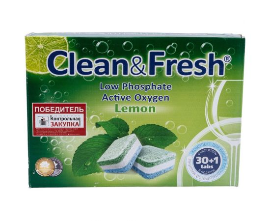 Таблетки для посудомоечных машин CLEANANDFRESH all in 1, 30 таблеток+очиститель 1 шт Cd1330 