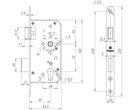 Врезной замок FUARO DD.INOX/C-55.72 45011 – изображение 2