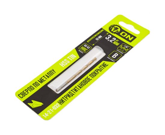 Сверло по металлу HSS TIN 3.2x65 мм, нитридтитановое покрытие On 14-21-032 – изображение 4