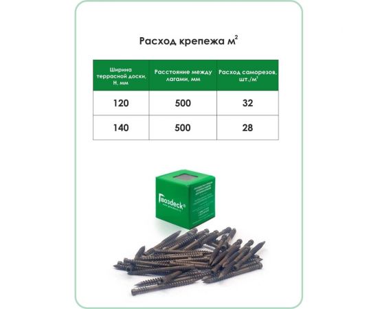 Саморез для террасной доски Гвозdeck потайной, 5,0х80 окрашенный, остроконечный, Torx 15, 300 шт. 20645080ECTXWG1 – изображение 4