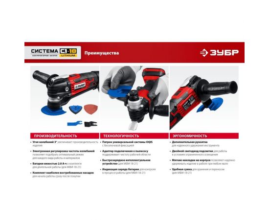 Реноватор ЗУБР 18 В, 1 АКБ (2 Ач), набор насадок, сумка МФИ-18-21 – изображение 18