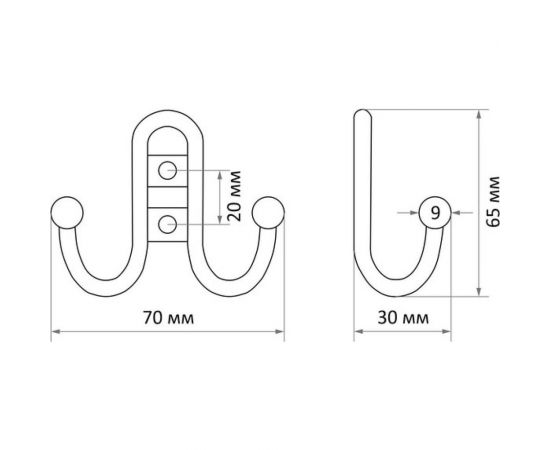 Мебельный крючок ТУНДРА KM203AC, двухрожковый, цвет медь 1866189 – изображение 2