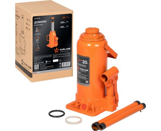 Бутылочный домкрат Airline 20 т, в сумке, MIN - 250 мм, MAX - 470 мм AJ-B-20 