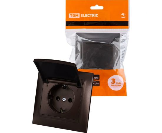 Розетка TDM Лама 2П+З 16А 250В IP44 с крышкой шоколад SQ1815-0526 