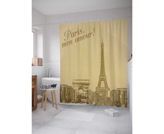 Штора (занавеска) для ванной JoyArty ""Париж моя любовь"" из сатена, 180х200 см с крючками, sc_15473 
