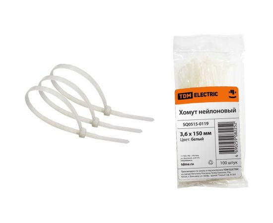 Нейлоновый белый хомут 3,6х150мм 100шт TDM SQ0515-0119 