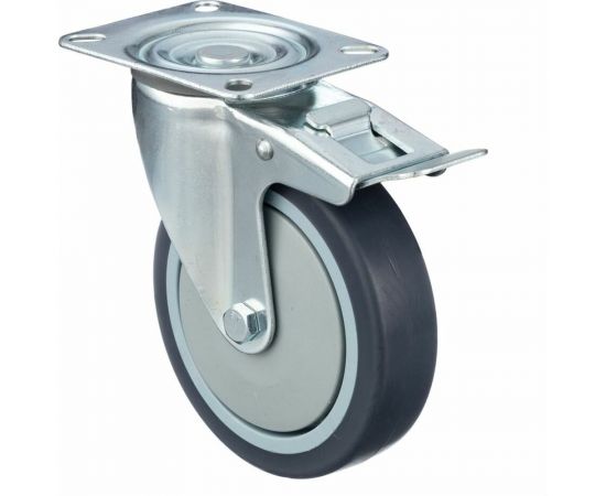 Колесо поворотное с тормозом (125 мм; грузоподъемность 140 кг; термопластичная серая резина; полипропилен) СТЕЛЛА-ТЕХНИК N48125TPRB 