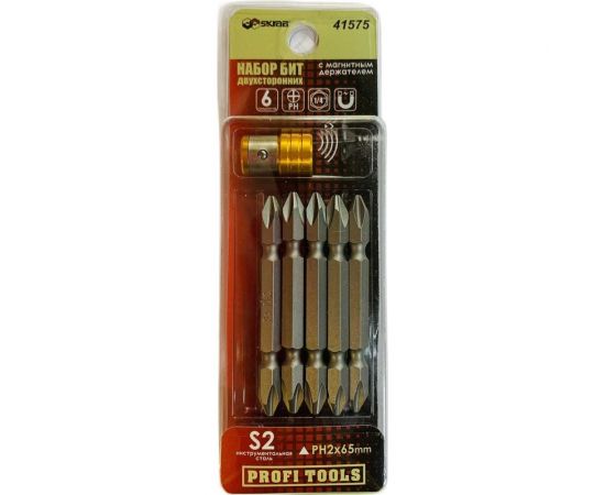 Набор бит двухсторонних PH2 65 мм с магнитом, 6 предметов S2 SKRAB 41575 – изображение 3