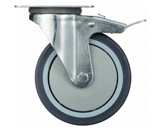 Колесо поворотное с тормозом (125 мм; грузоподъемность 140 кг; термопластичная серая резина; полипропилен) СТЕЛЛА-ТЕХНИК N48125TPRB – изображение 2