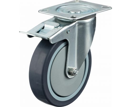 Колесо поворотное с тормозом (125 мм; грузоподъемность 140 кг; термопластичная серая резина; полипропилен) СТЕЛЛА-ТЕХНИК N48125TPRB – изображение 7