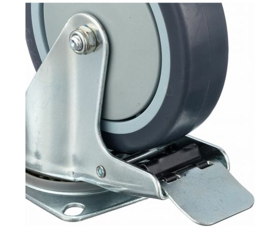 Колесо поворотное с тормозом (125 мм; грузоподъемность 140 кг; термопластичная серая резина; полипропилен) СТЕЛЛА-ТЕХНИК N48125TPRB – изображение 3
