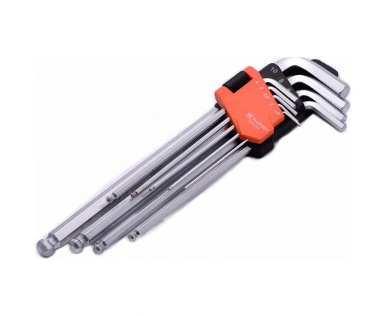 Набор имбусовых ключей HARDEN HEX, с шарообразной головкой, 23 см, CRV, 9 шт. 540609 