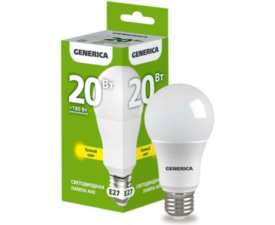 Светодиодная лампа GENERICA A60 груша 20Вт 230В 3000К E27 LL-A60-20-230-30-E27-G 