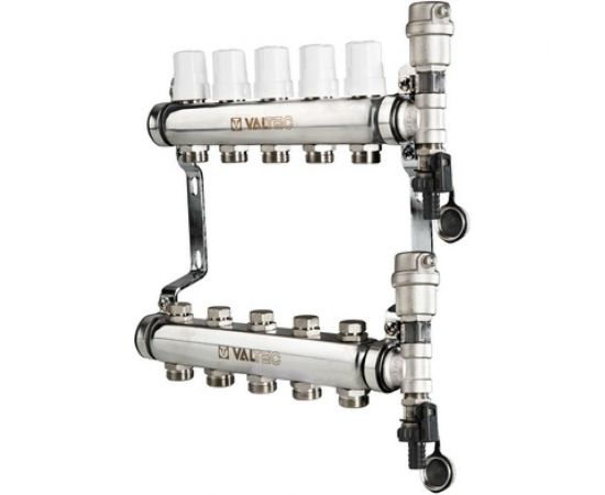 Коллекторная группа из нержавеющей стали с термостатическими клапанами в сборе, 1х3 вых. Евроконус 3/4 Valtec VTc.588.EMNX.0603 
