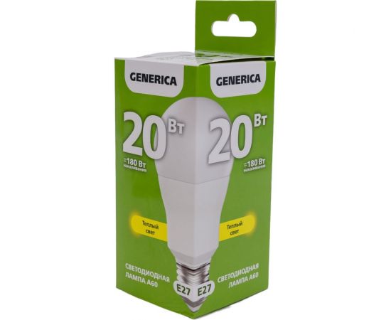 Светодиодная лампа GENERICA A60 груша 20Вт 230В 3000К E27 LL-A60-20-230-30-E27-G – изображение 7