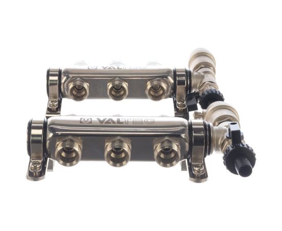 Коллекторная группа из нержавеющей стали с термостатическими клапанами в сборе, 1х3 вых. Евроконус 3/4 Valtec VTc.588.EMNX.0603 – изображение 3