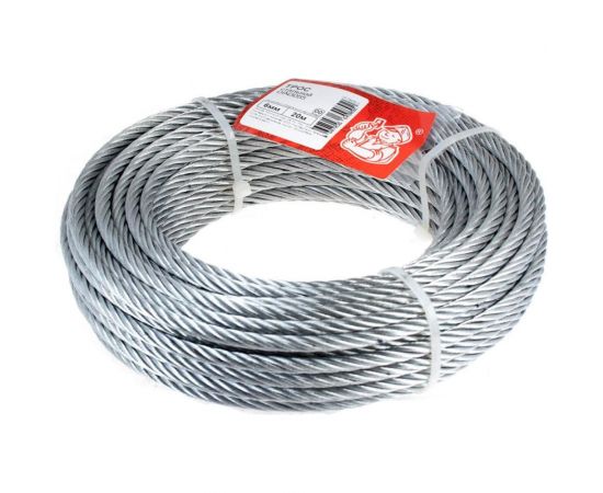 Стальной трос Стройбат DIN 3055, 6 мм, белый цинк, 20 м 311250 