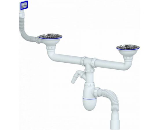 Сифон Unicorn B730V 3 1/2х40 двойной, нос, с прямоугольным переливом, с гофрой 40х40/50 винт, шток, ручка- латунь 534763 