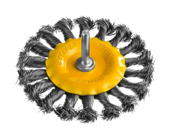 Щетка дисковая со шпилькой PROFESSIONAL (100 мм; жгутированная стальная проволока 0.5 мм) для дрели STAYER 35115-100 