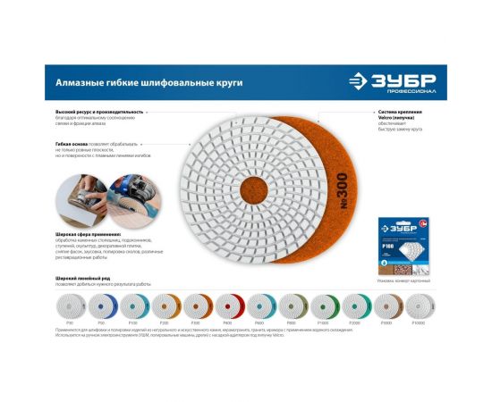 Алмазный гибкий шлифовальный круг для мокрого шлифования ЗУБР 100 мм, №30 29866-030 – изображение 6