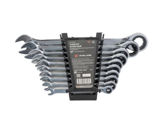 Набор ключей AIRLINE комбинированных трещоточных 10 предм. 8,10,12,13,14,15,17,19,22,24мм пласт.держат. AT-10-51 